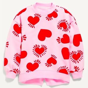 Old Navy Cocoon Mock-Neck Graphic Sweatshirt for Girls Pink Red Hearts L-10/12